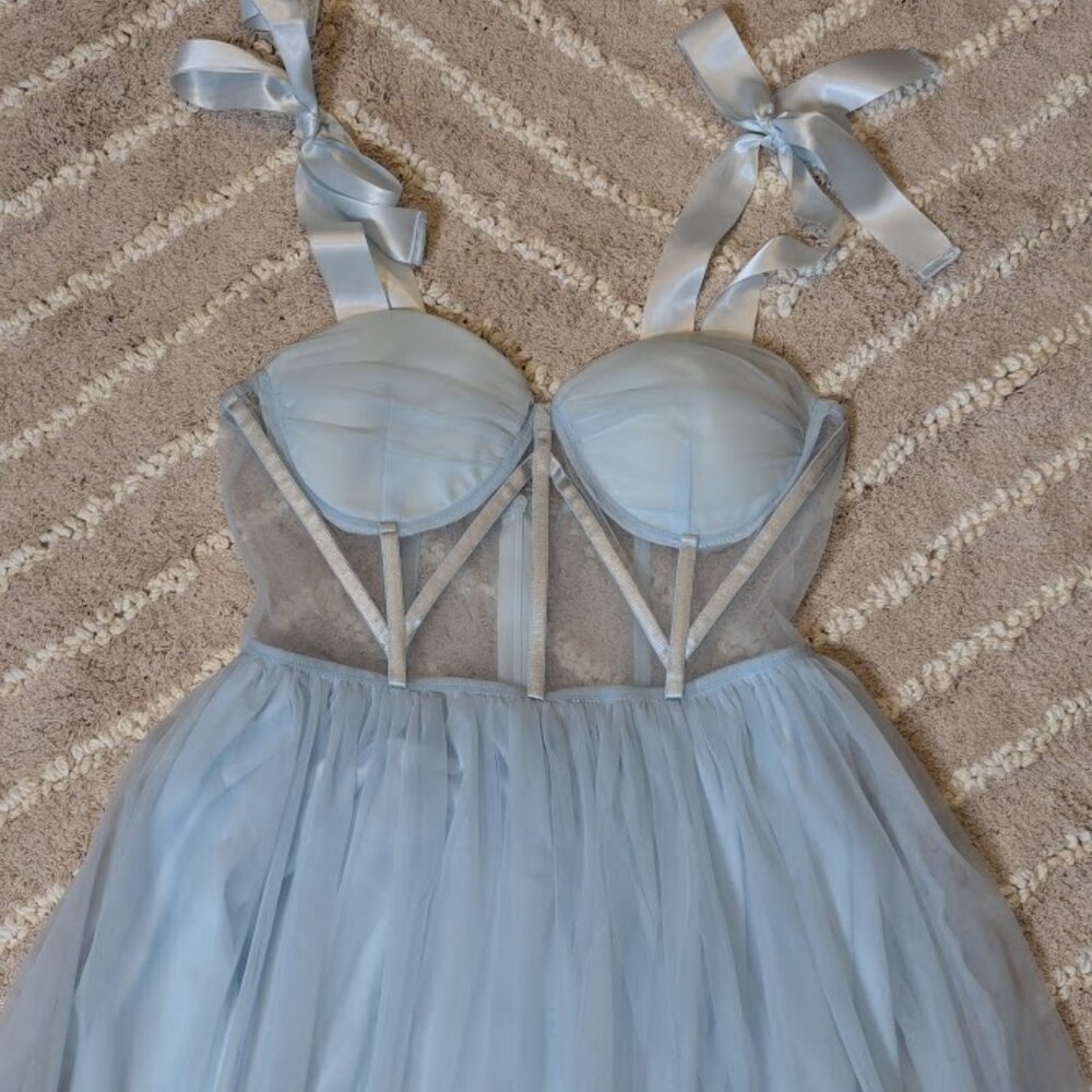 NWT - Tie Shoulder Bustier Mesh Party Dress Size Large - Picture 3 of 9